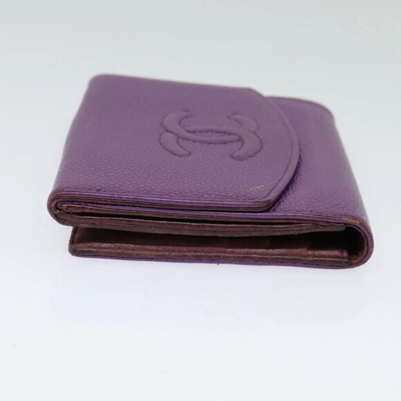 CHANEL COCO Mark Wallet Grained Calf Skin Purple Gold - Picture 3 of 16
